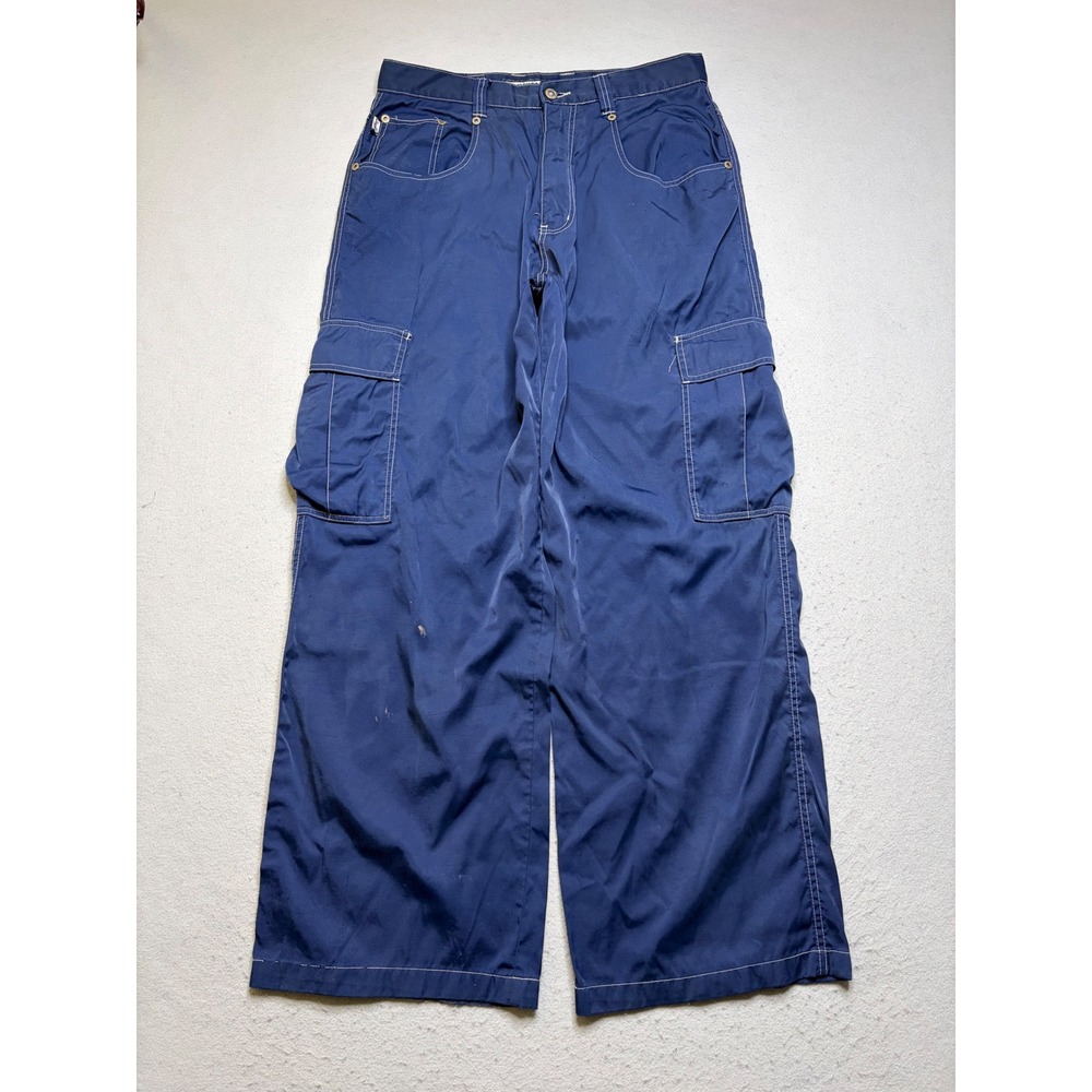 Kikwear Cargo Pants Mens 34 Blue Synthetic Technologies Y2K Wide Leg Distressed